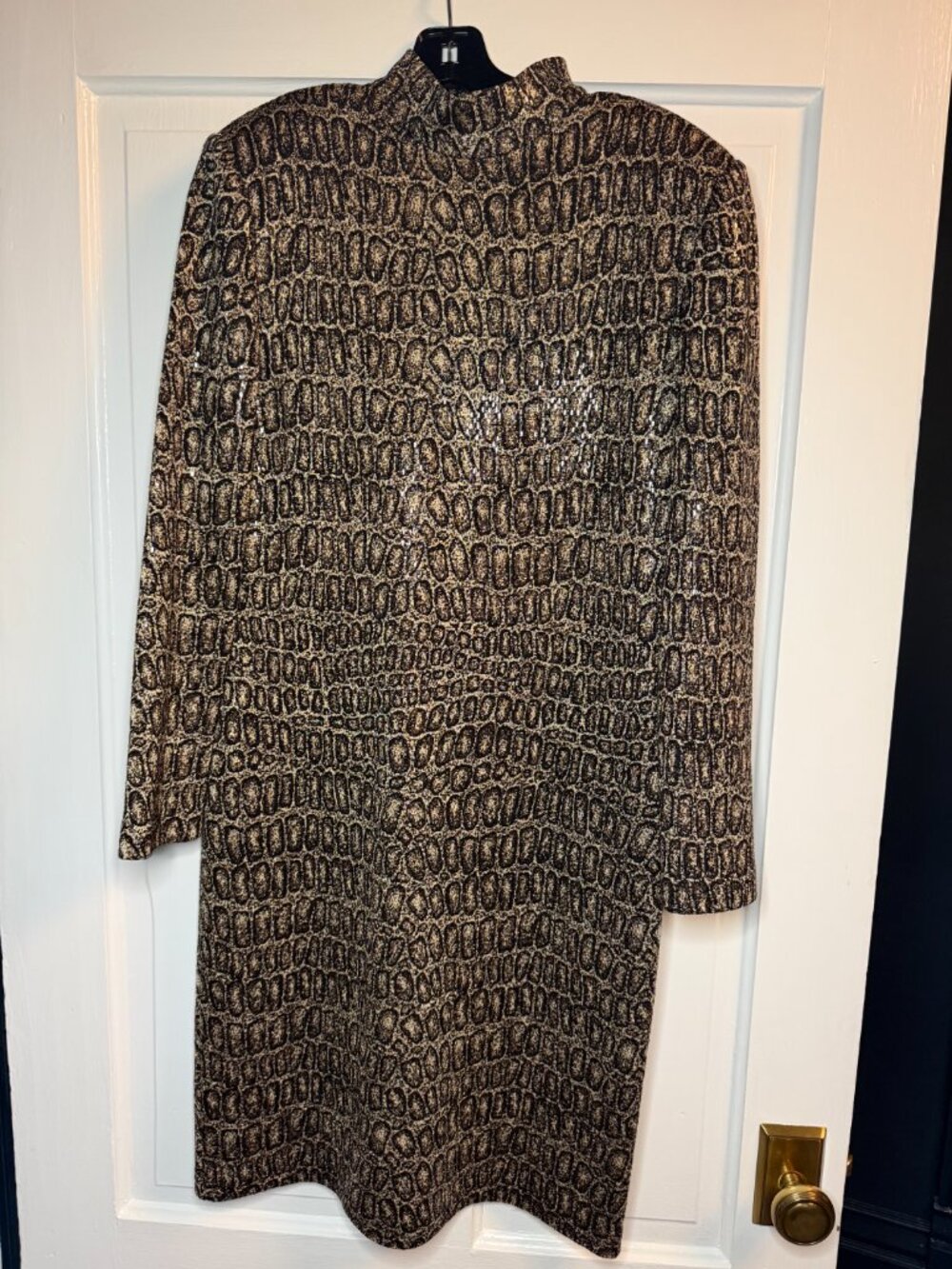 Vintage St. John Evening by Marie Gray Cream Brown Black Sequin Knit Dress Sz 10